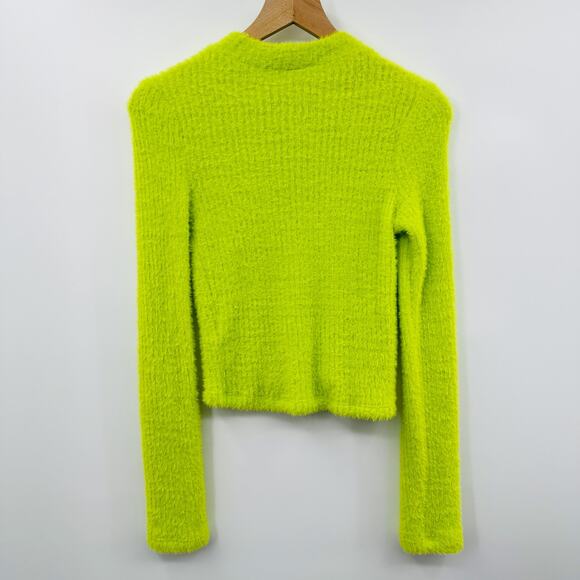 by‎ Anthropologie Mock Neck Fuzzy Sweater in Brat Green Neon Lime Size XS - Picture 4 of 11
